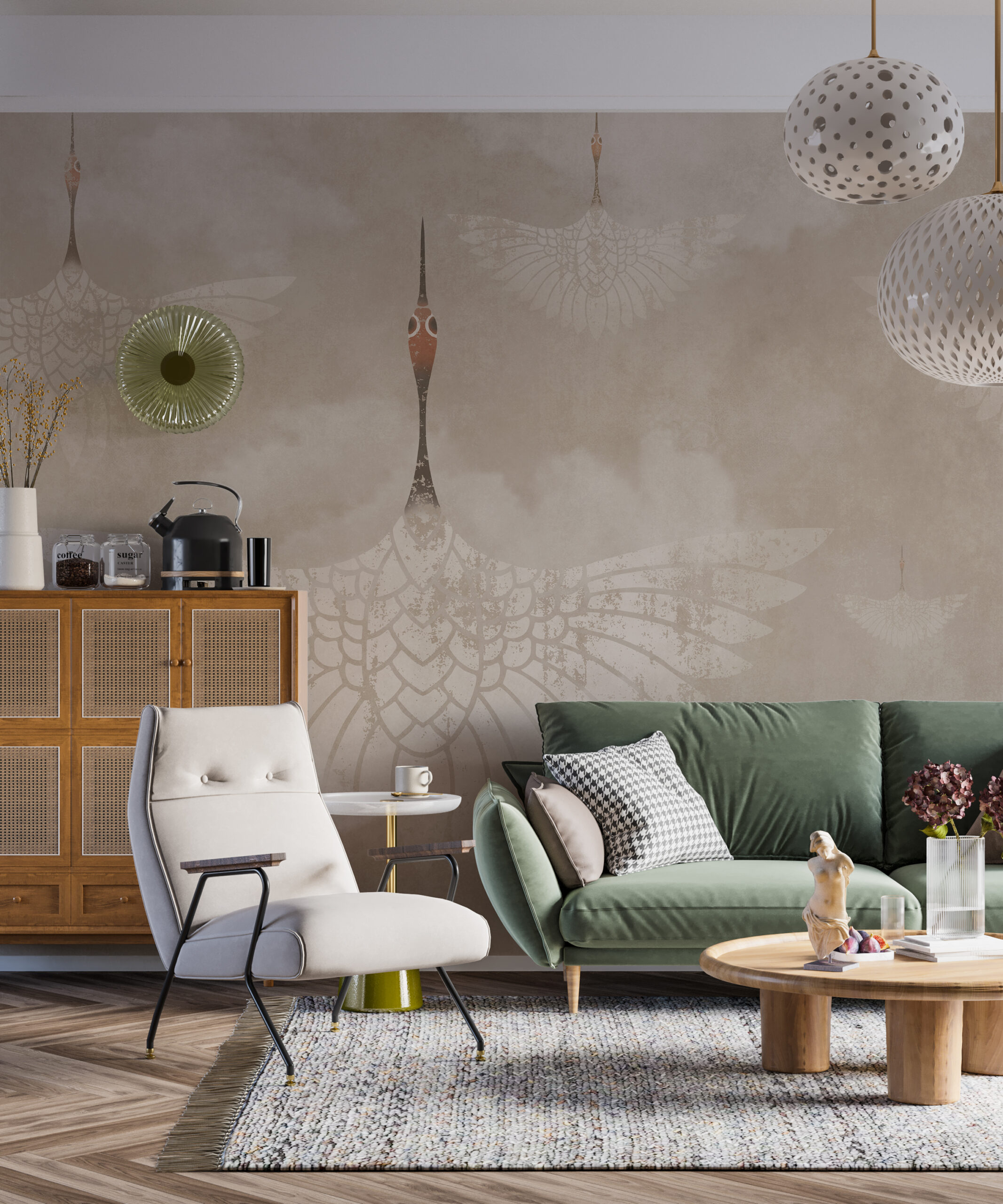 Wandgemälde mit fliegenden Vögeln