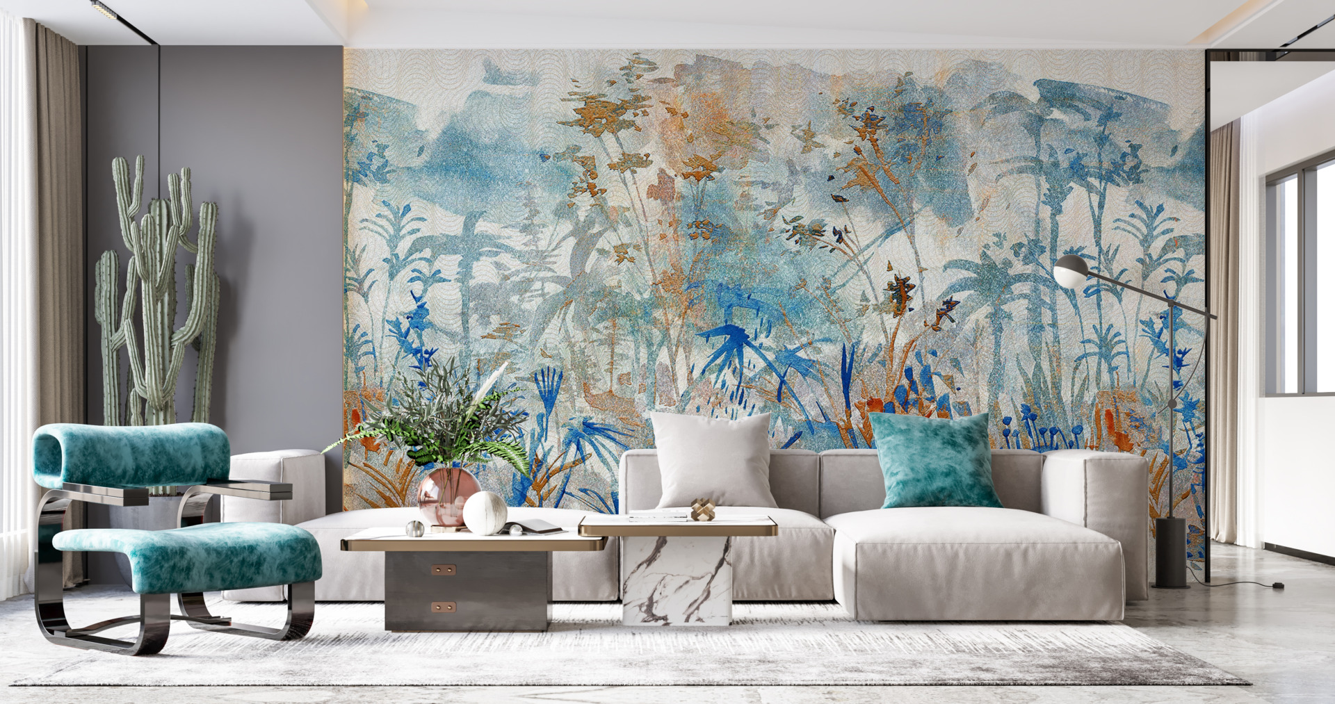 Fototapete Wiese blau und gold