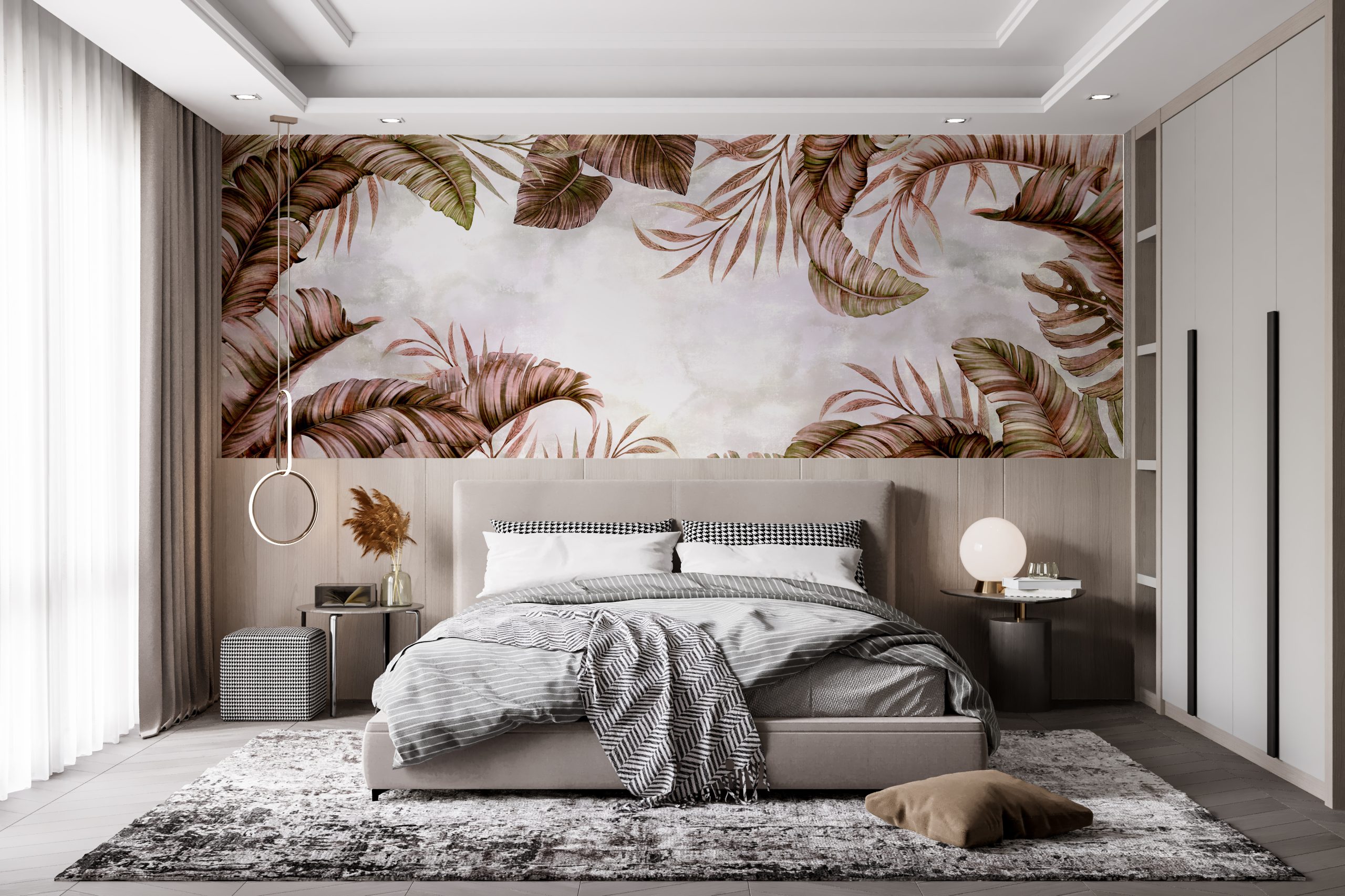 Wandgemälde Himmel in braunen Blättern