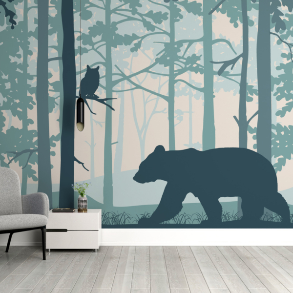 Wandmalerei Bär im Blauen Wald