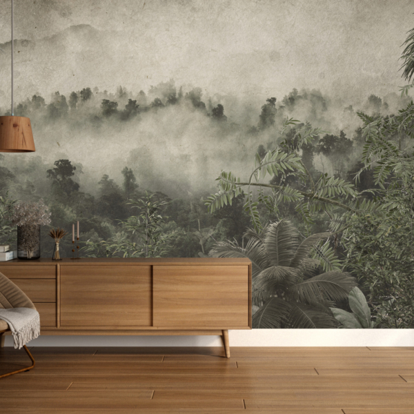 Wandgemälde eines fallenden dichten Nebels