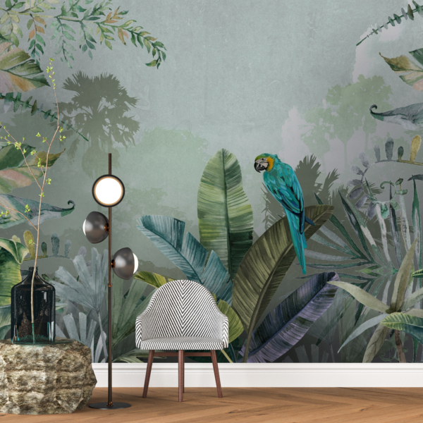 Wandbild Papagei im Gebüsch