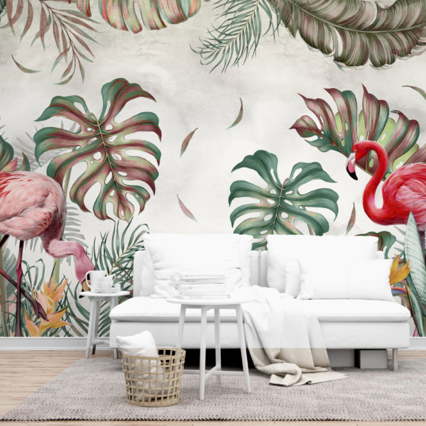 Wandgemälde mit einem Flamingo-Paar