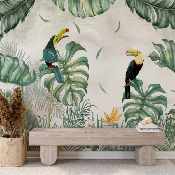 Wandgemälde eines Tukanpaares
