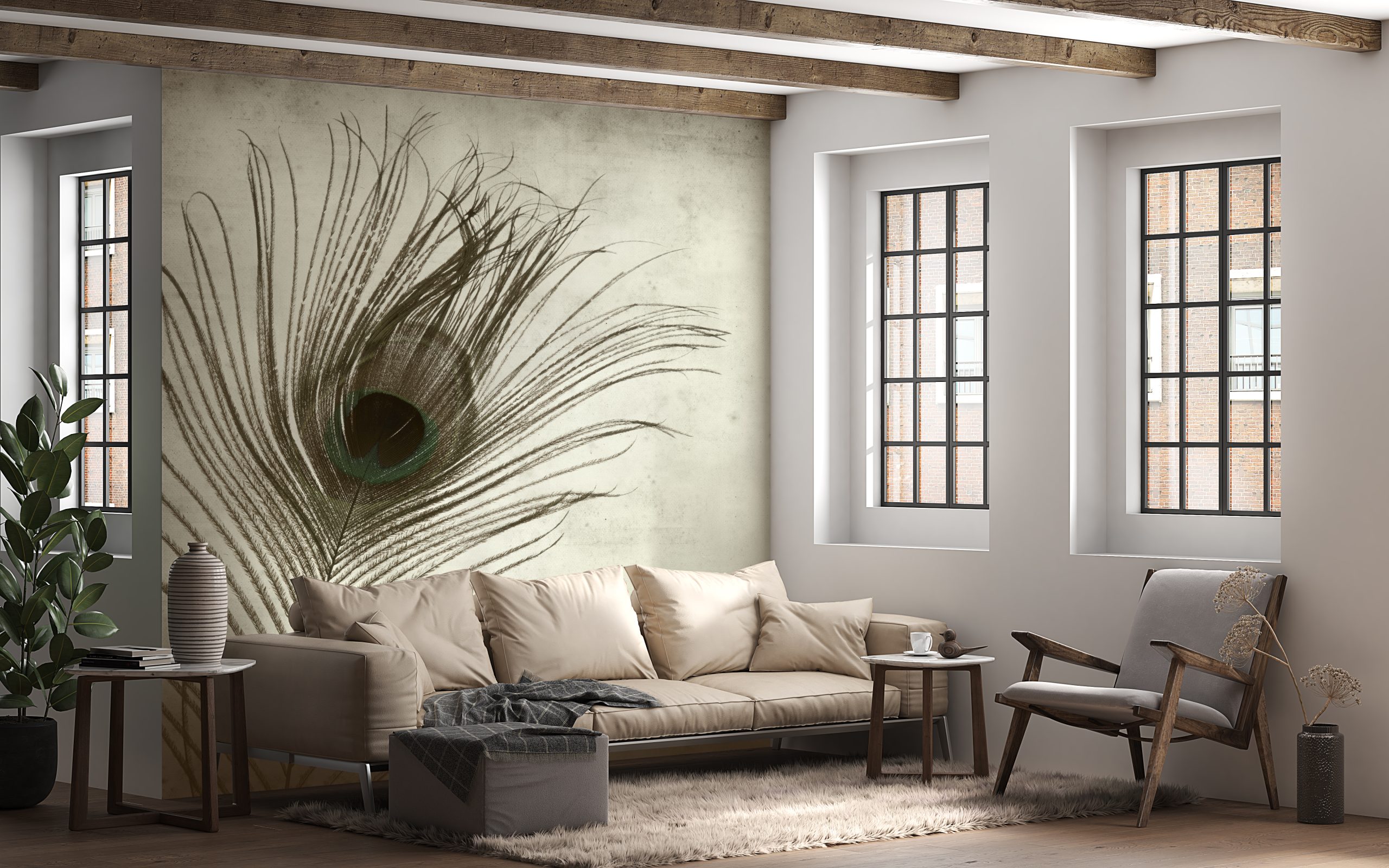 Wandmalerei Pfauenauge in Grau