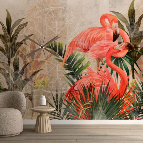 Wandmalerei mit Pelikanen in der Arkade