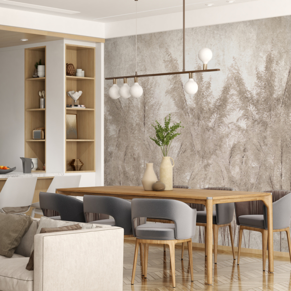 Wandmalerei von Grasbüscheln in Sepia