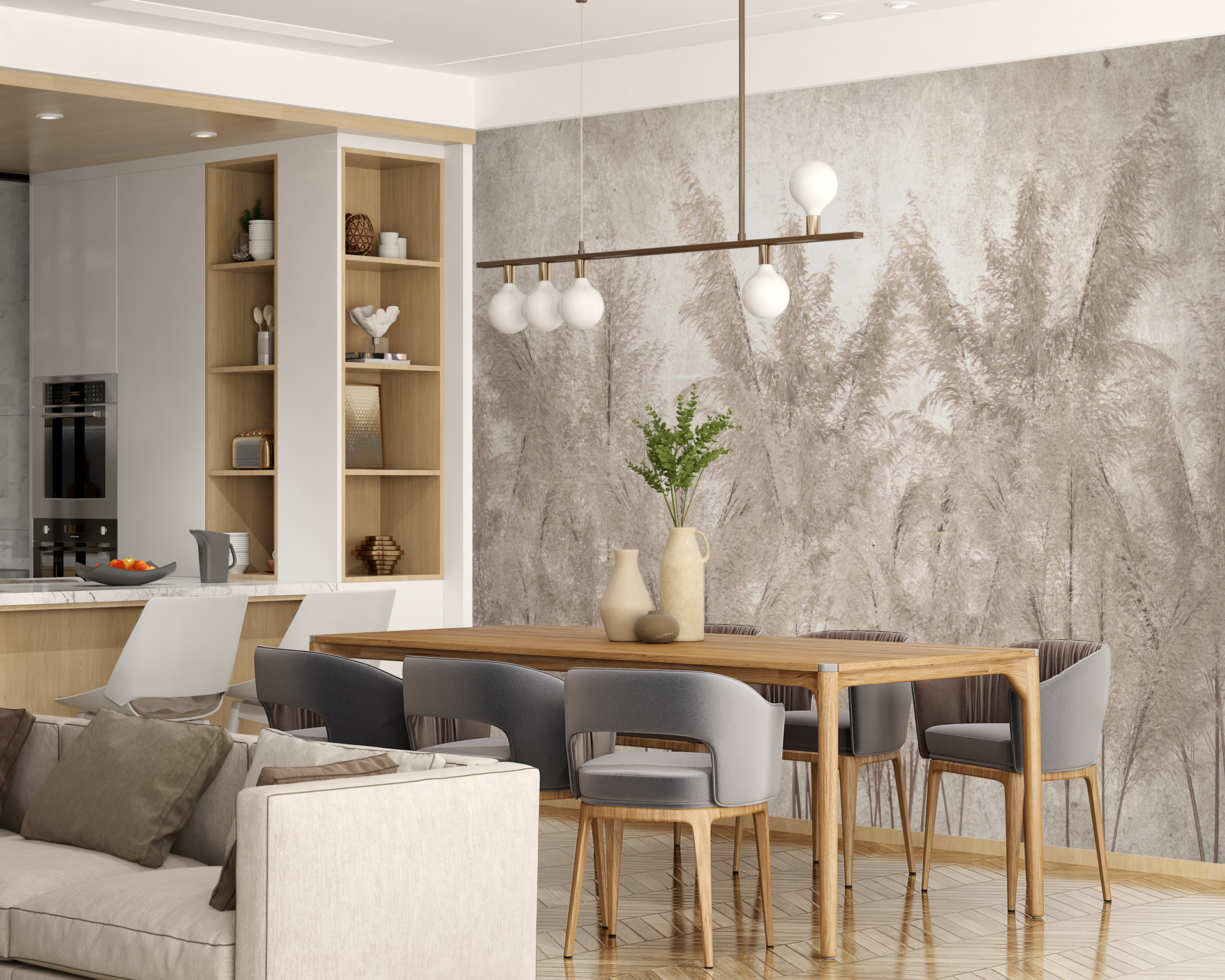 Wandmalerei von Grasbüscheln in Sepia