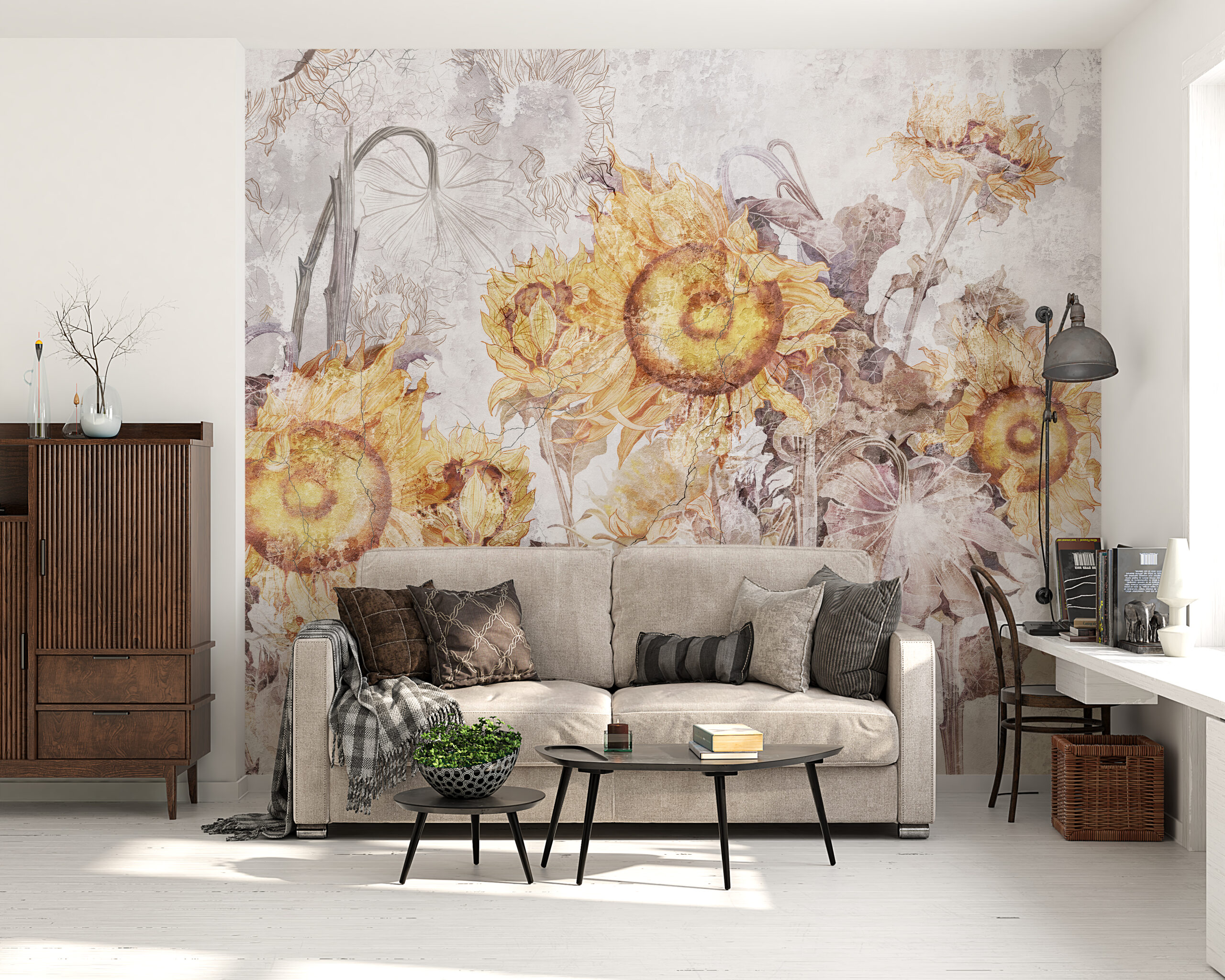 Wandgemälde eines Sonnenblumenfeldes