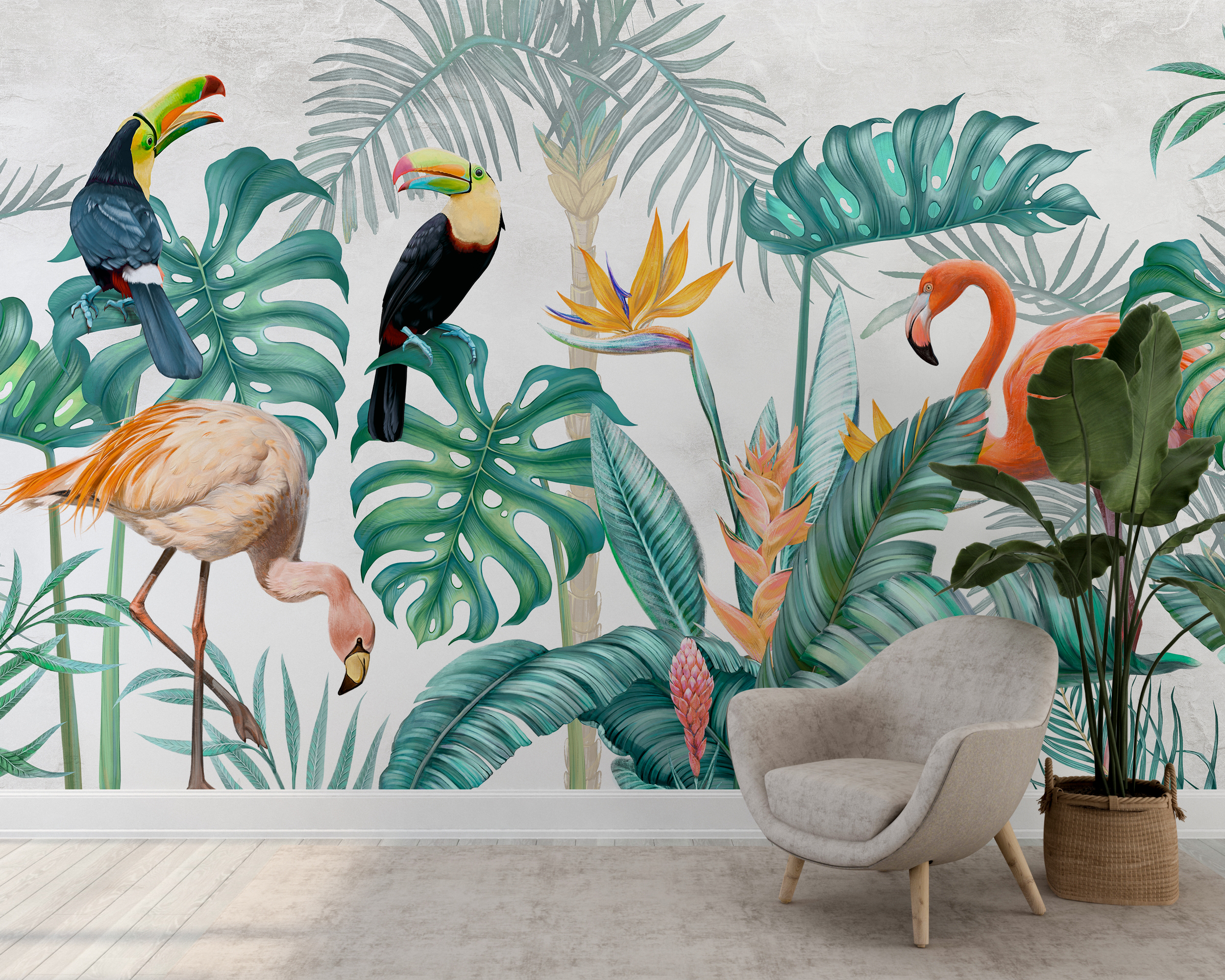 Fototapete mit Dschungelvögeln