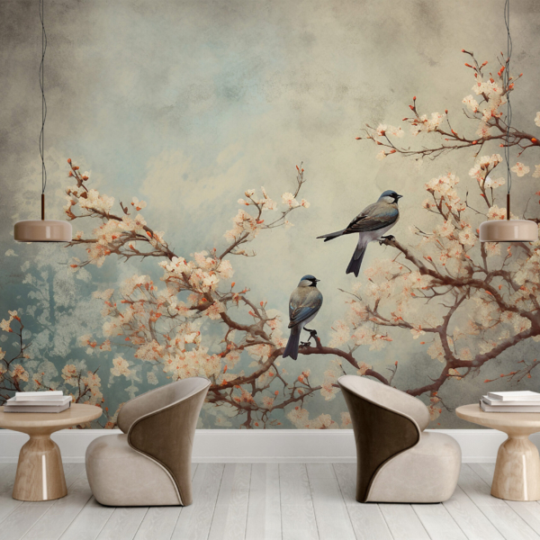 Fototapete Vögel auf einem Ast