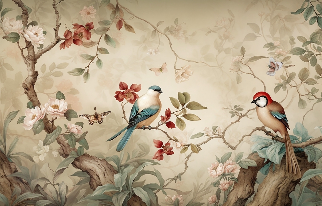 Fototapeta-Ptaki-Na-Kwitnacym-Drzewie_2341485381-1