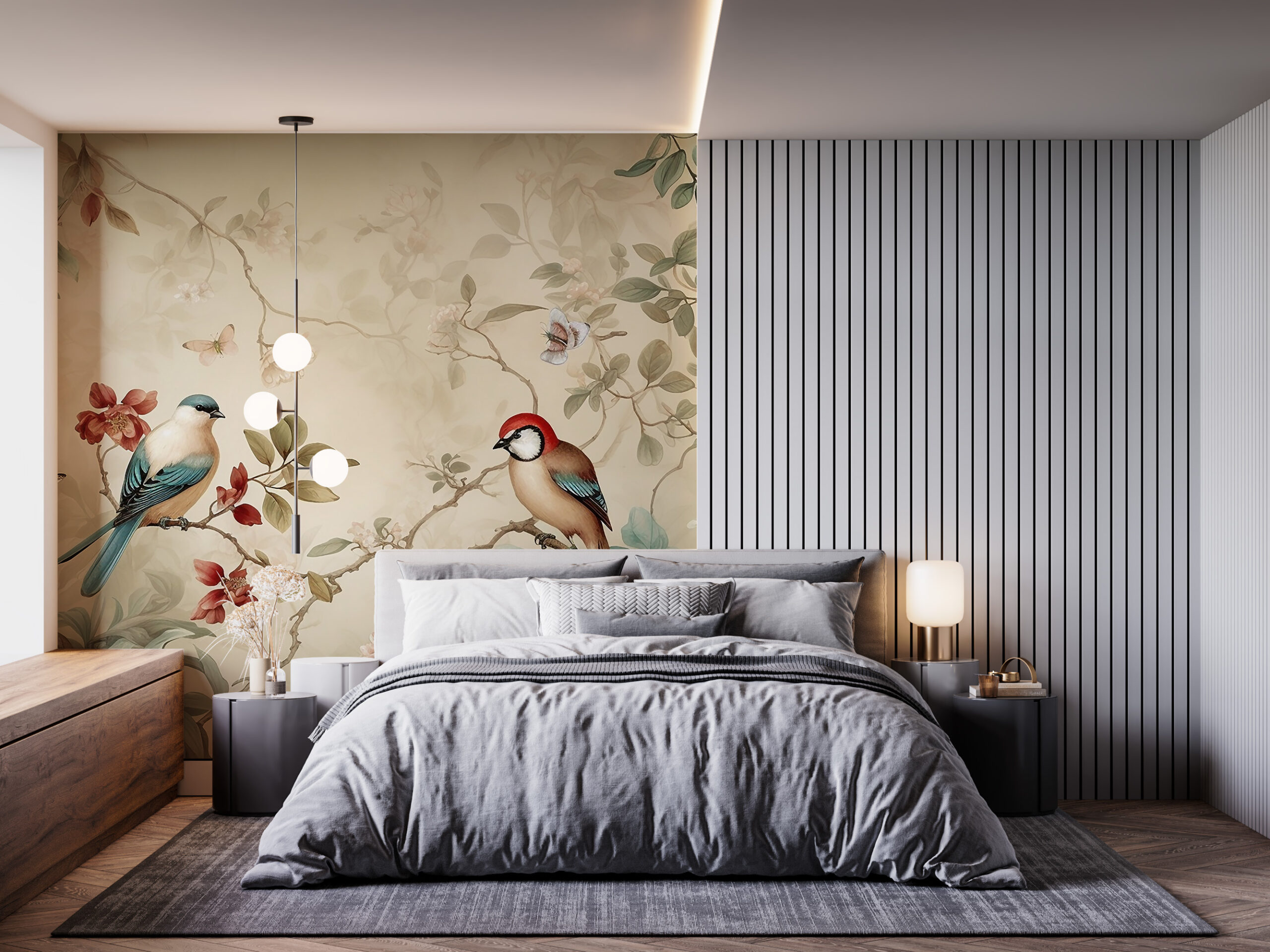 Fototapete Vögel auf einem blühenden Baum