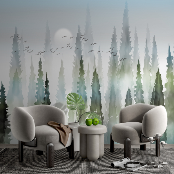 Wandmalerei Vögel in einem Schießwald