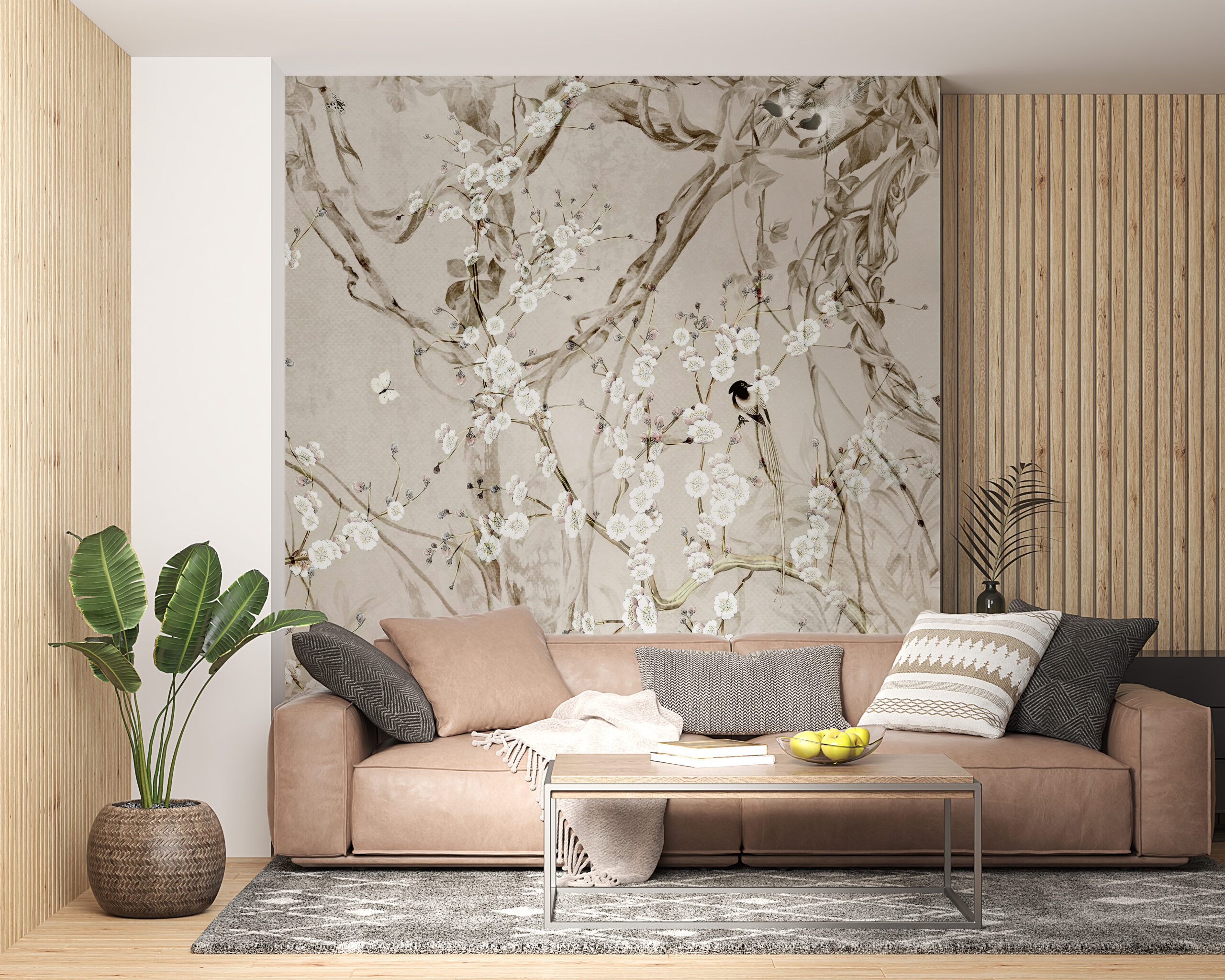 Fototapete Vögel zwischen den Blumen