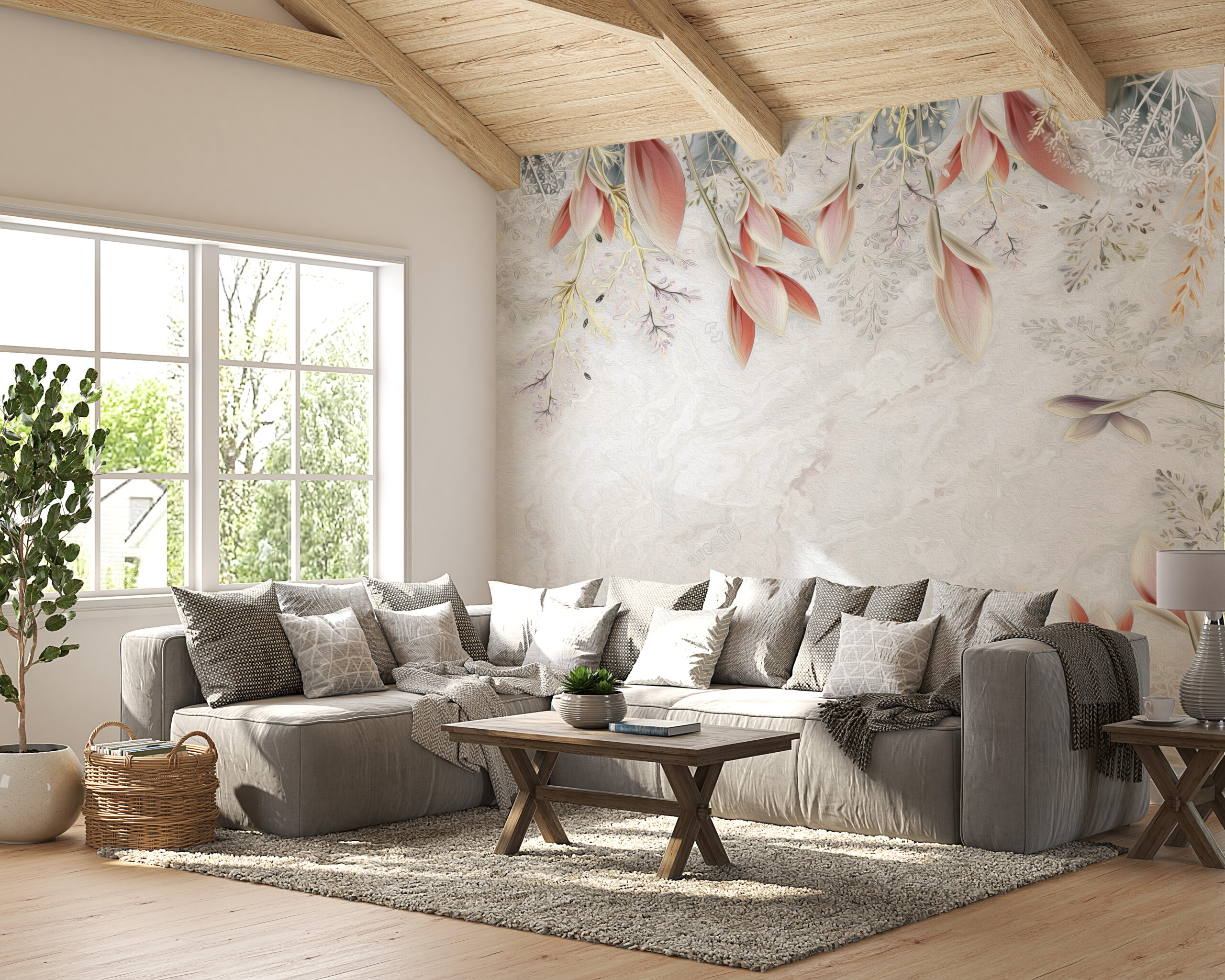 Fototapete Pink Leaf Frame