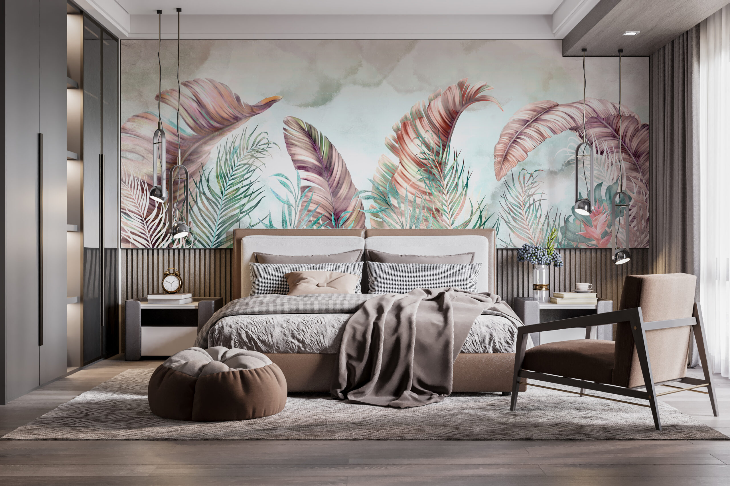 Fototapete Rosa Blattfedern