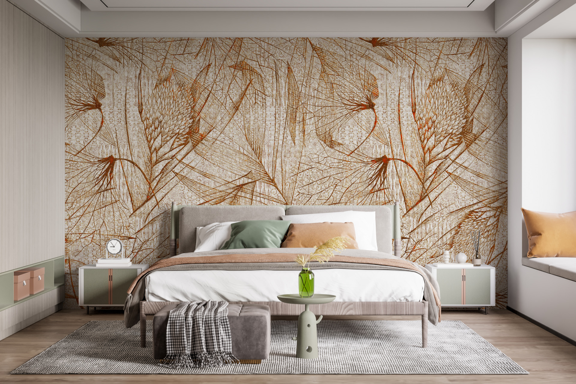 Fototapete Thin Line Leaf Drawing