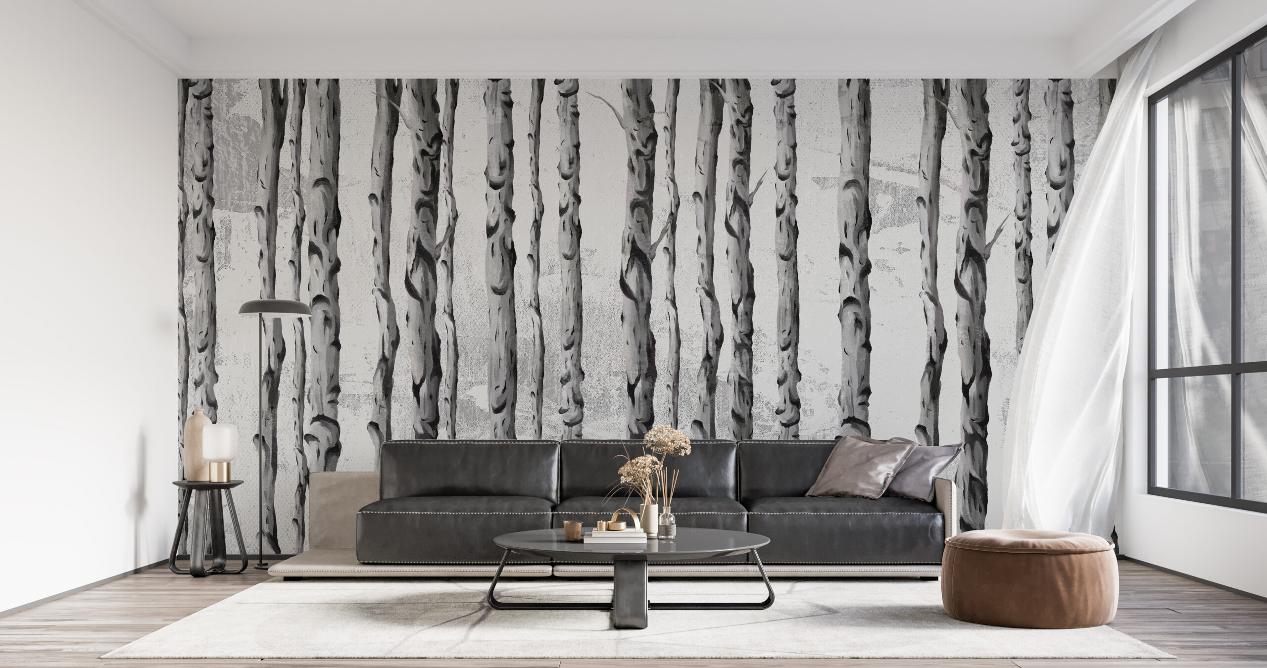 Fototapete Reihe von Birkenstämmen