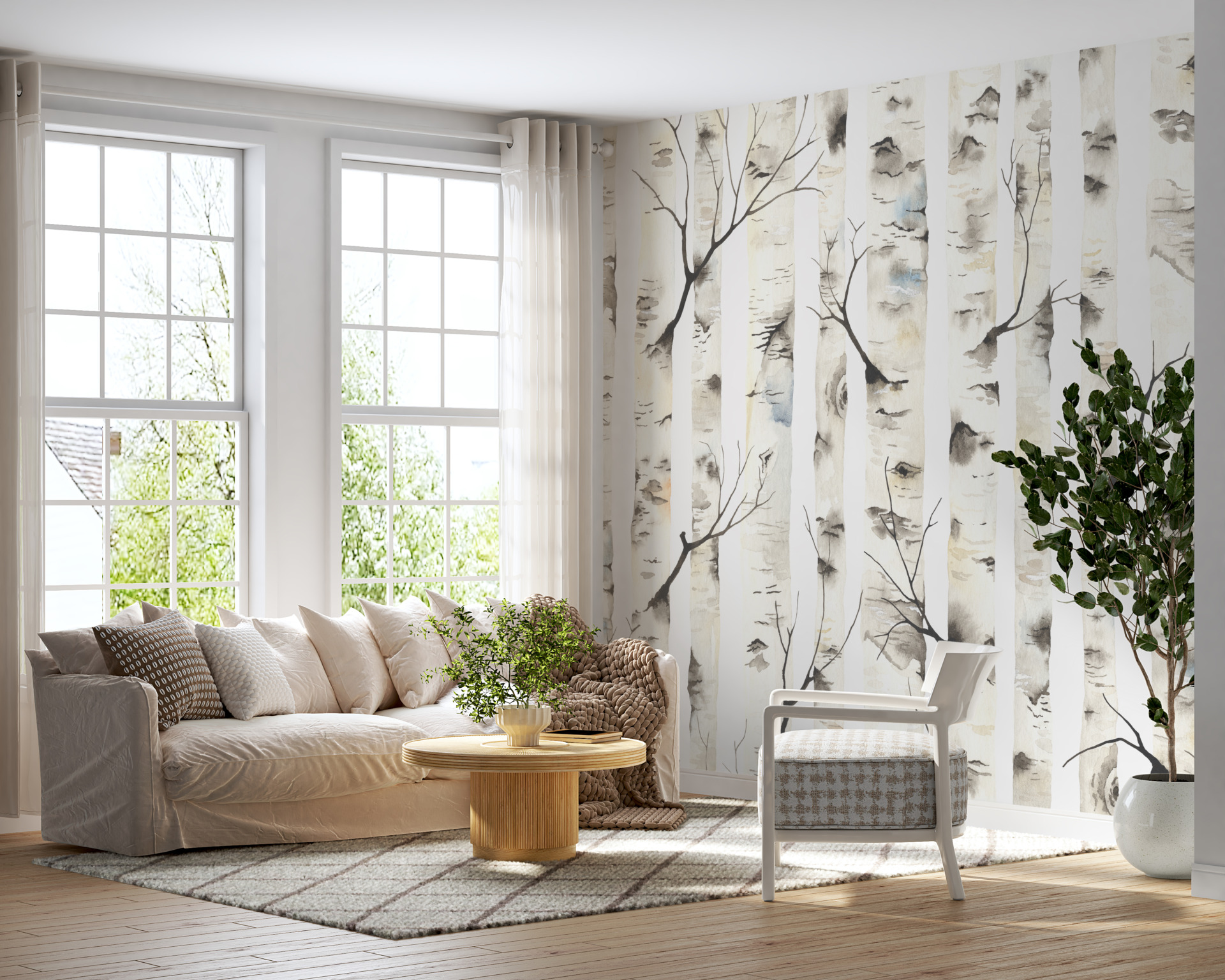 Wandbild eines Birkenwaldes