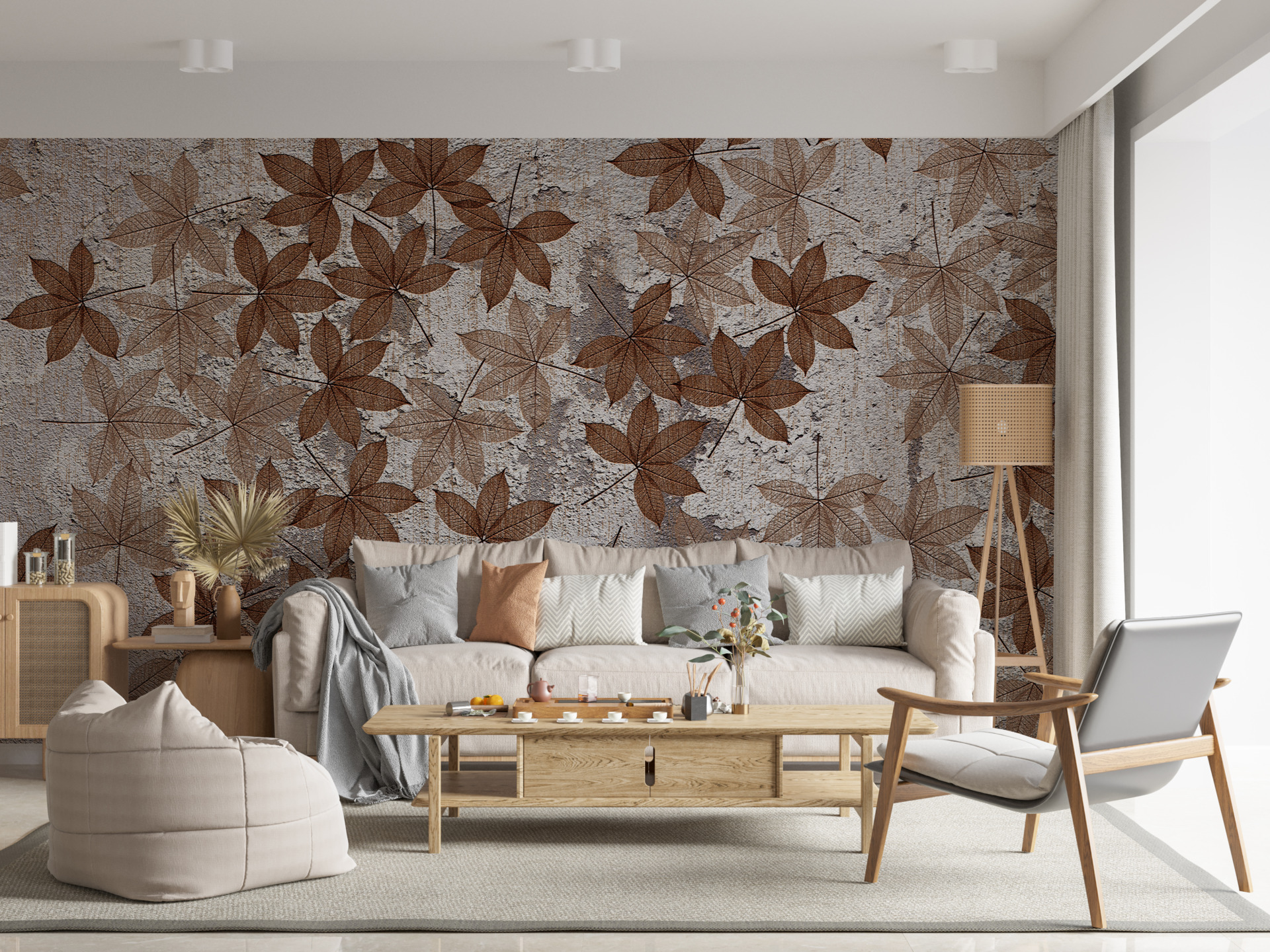 Fototapete Wand aus kleinen Blättern