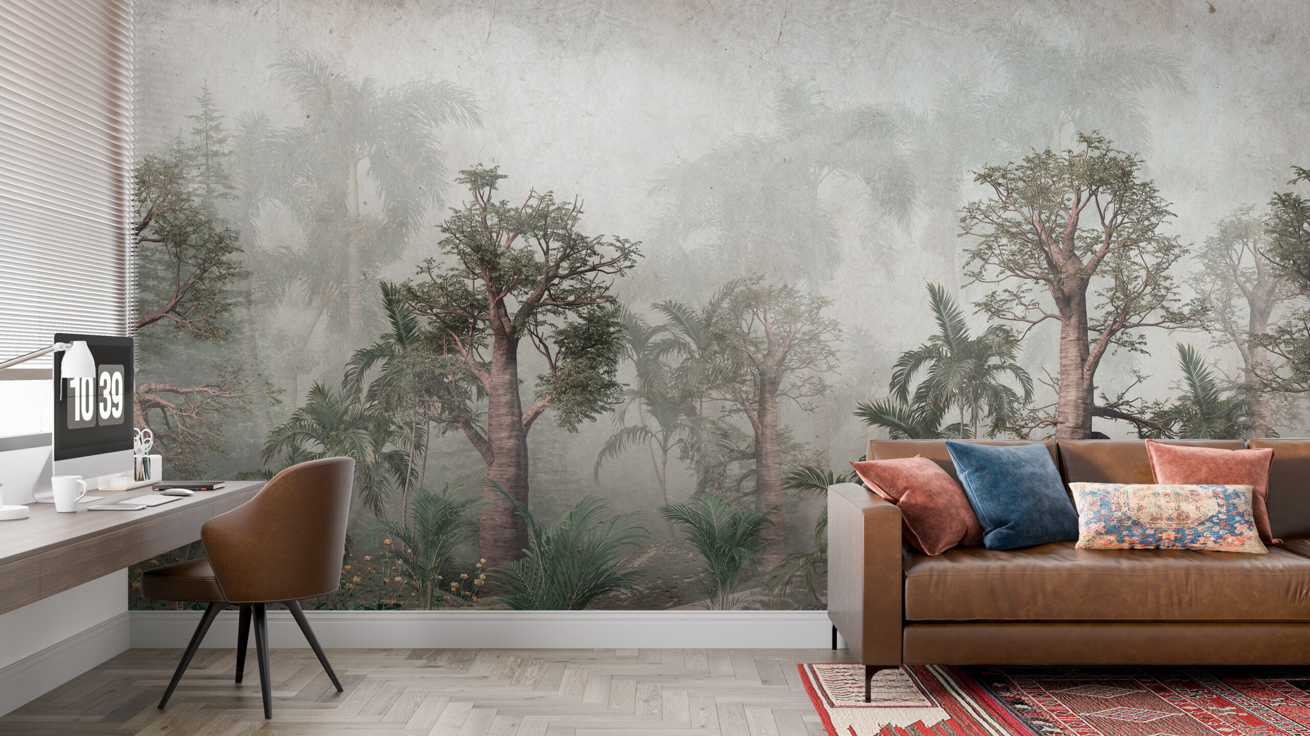 Wandgemälde Sequoias im Nebel