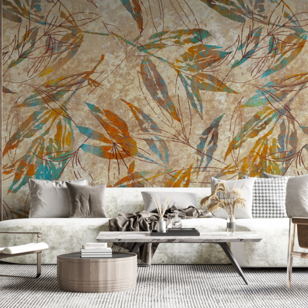 Fototapete Seledyn auf braunen Blättern