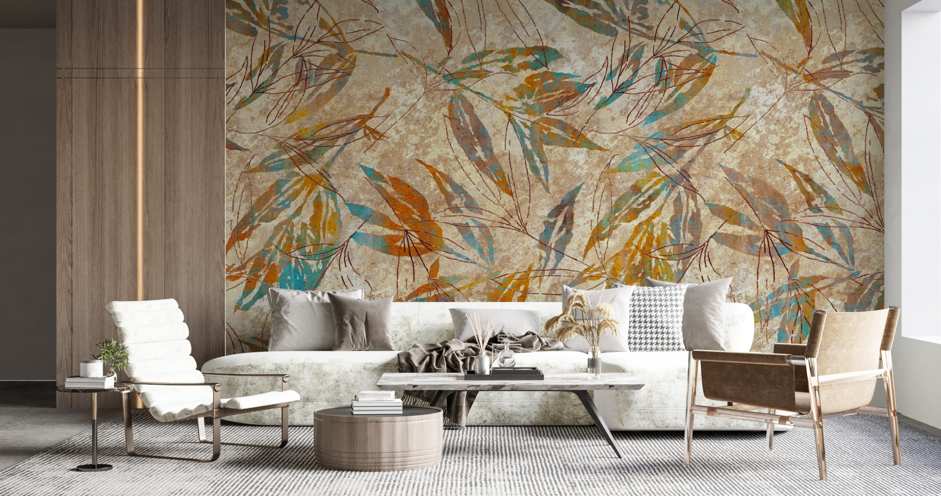 Fototapete Seledyn auf braunen Blättern