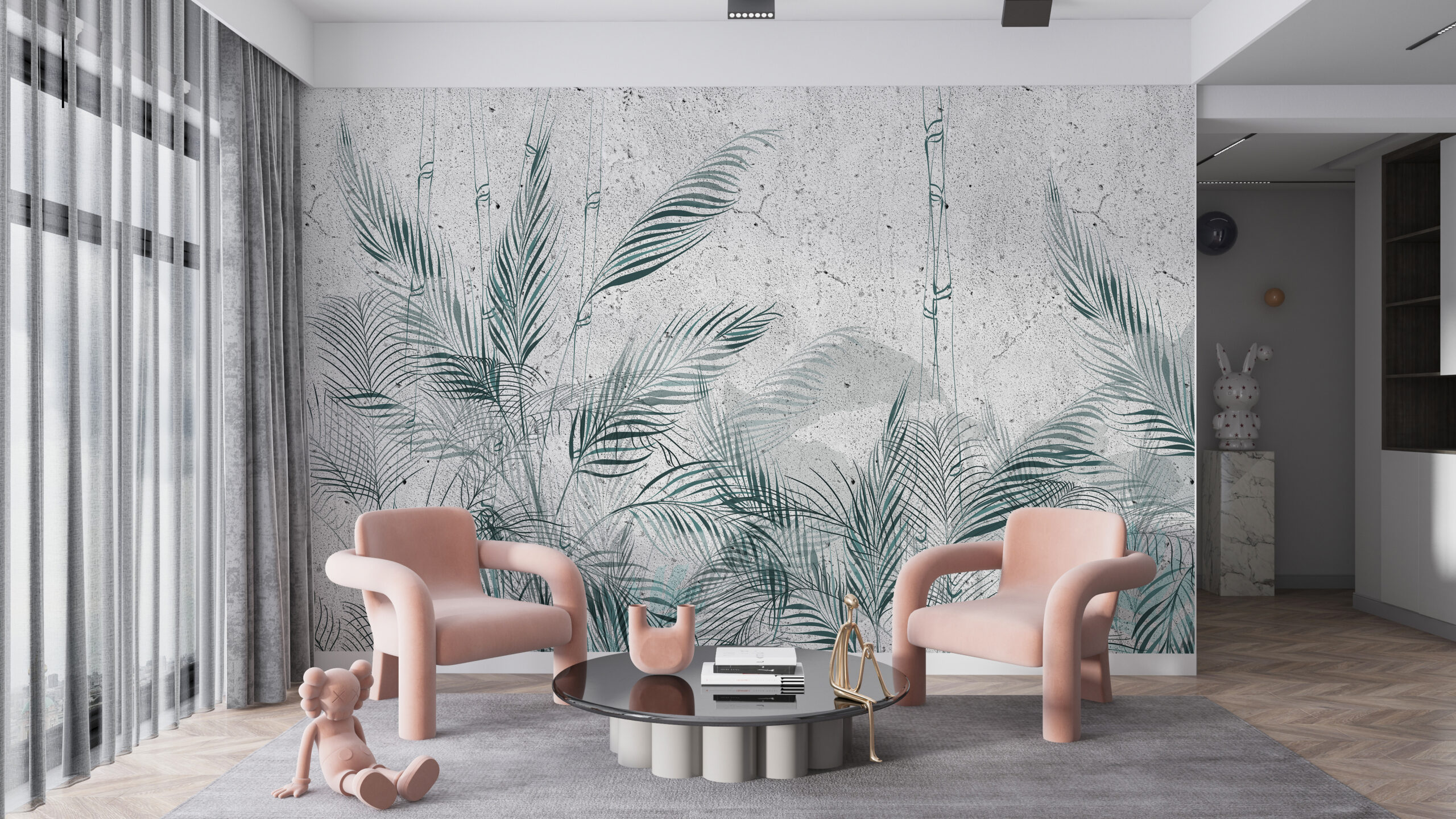 Tapete Slender Leaves in Blau