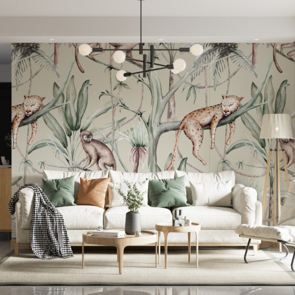 Fototapete Schlafender Jaguar und Affen