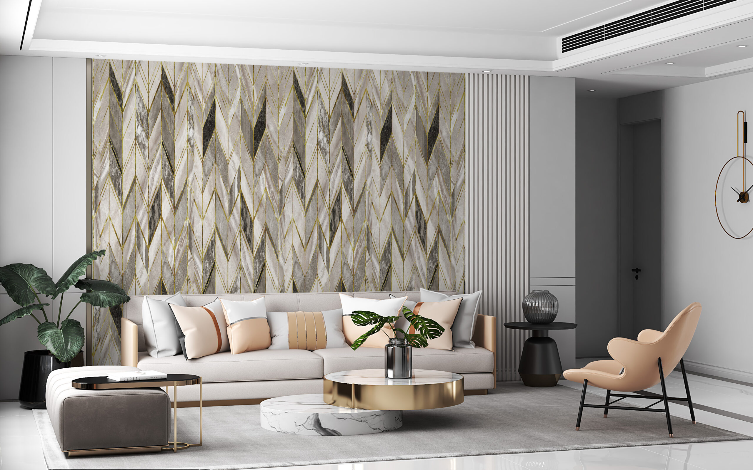 Wandmalerei Silber Fischgrätenmuster