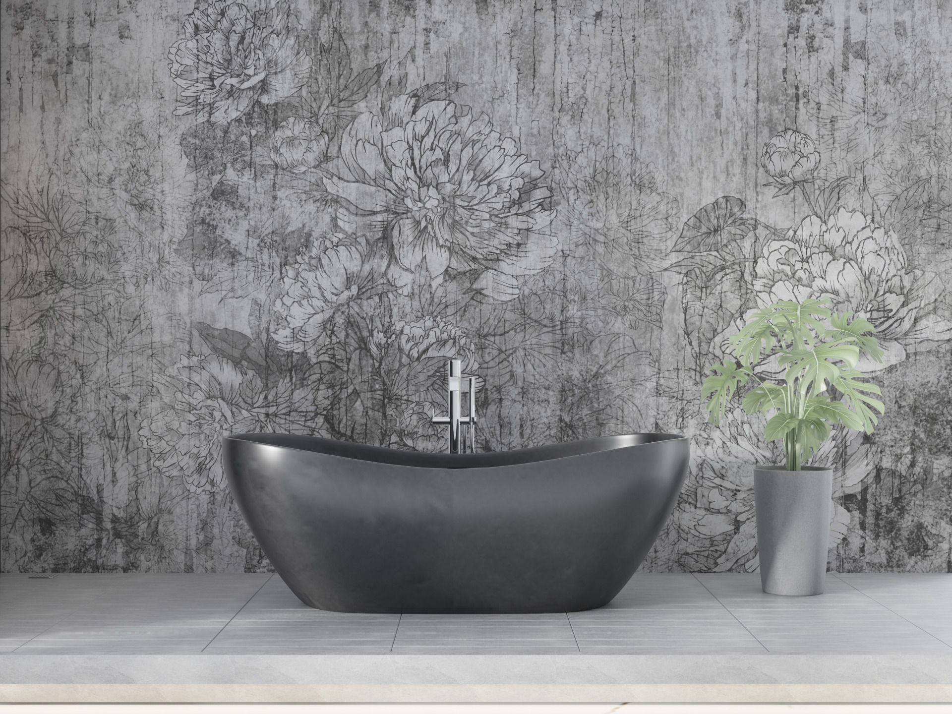 Fototapete Graue Blume an einer Wand