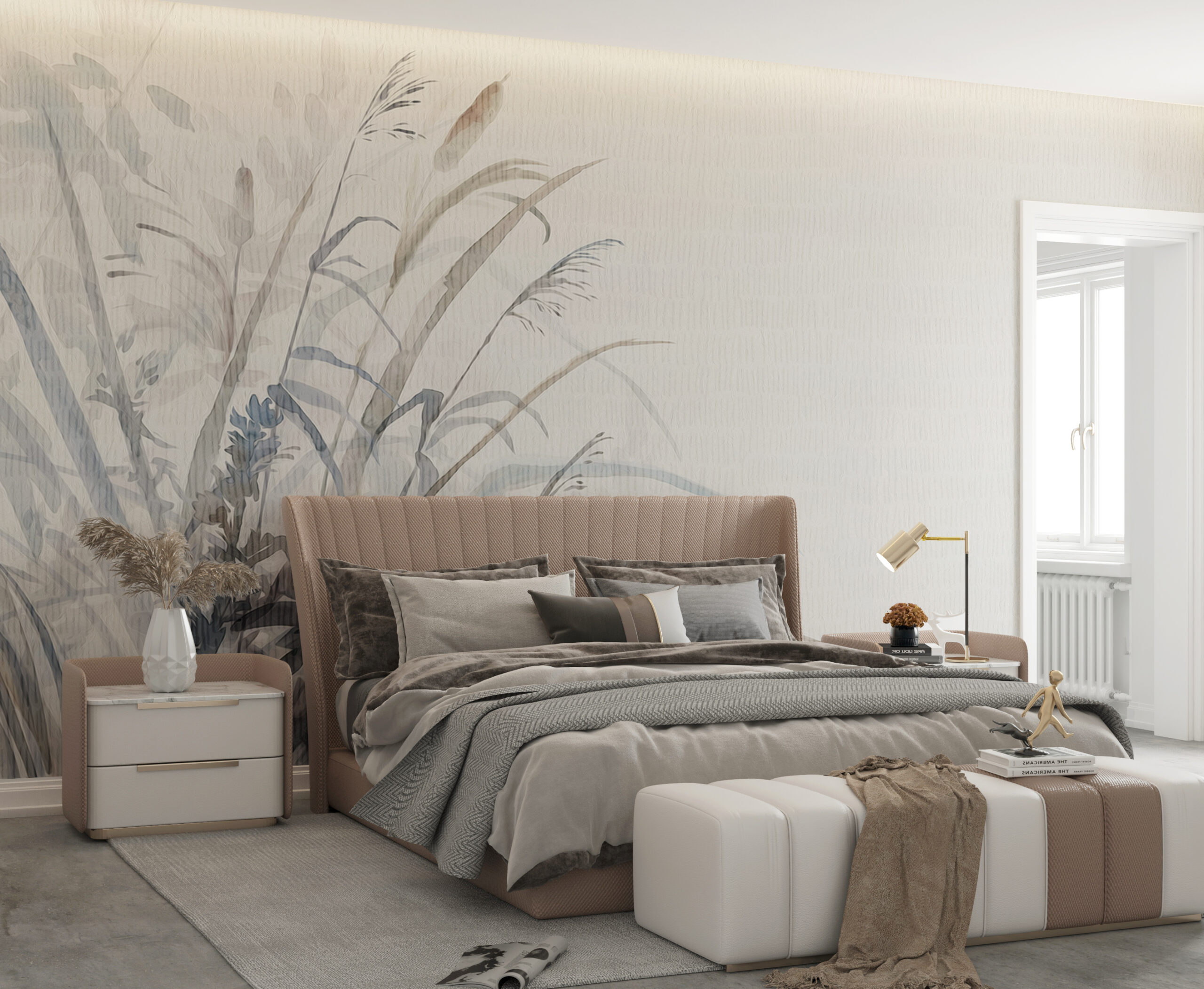 Fototapete mit Gräsern im Nebel