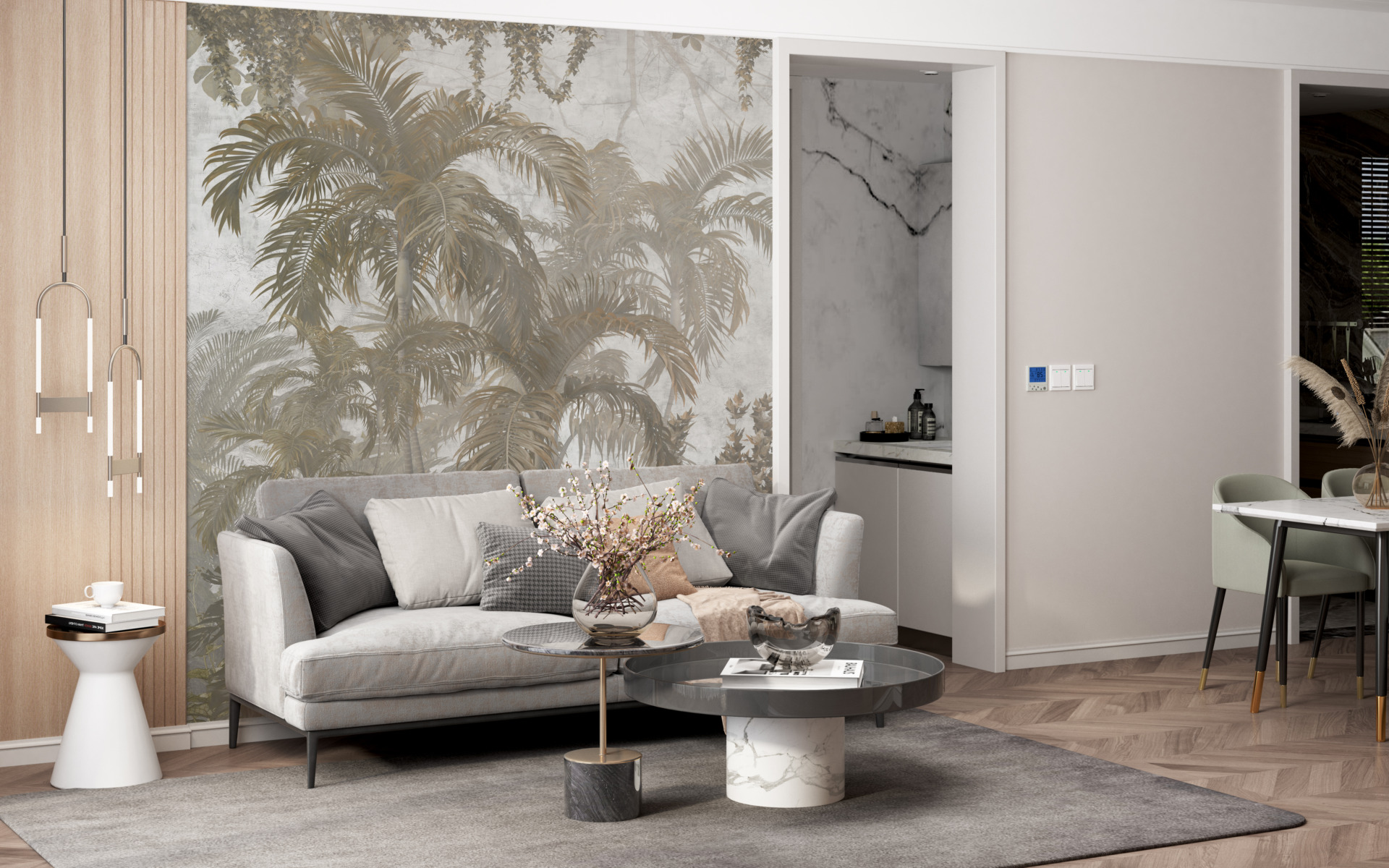 Wandmalerei Tropics in Sepia