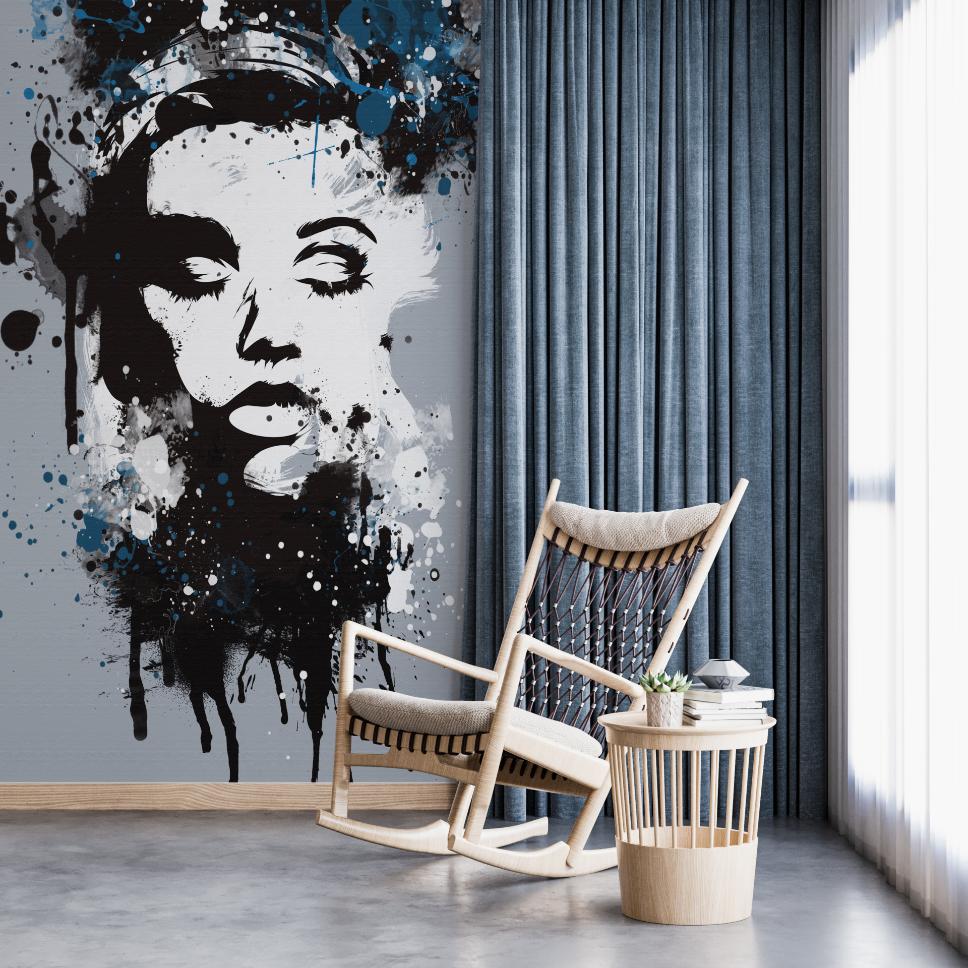 Wandmalerei eines schlafenden Mädchengesichts