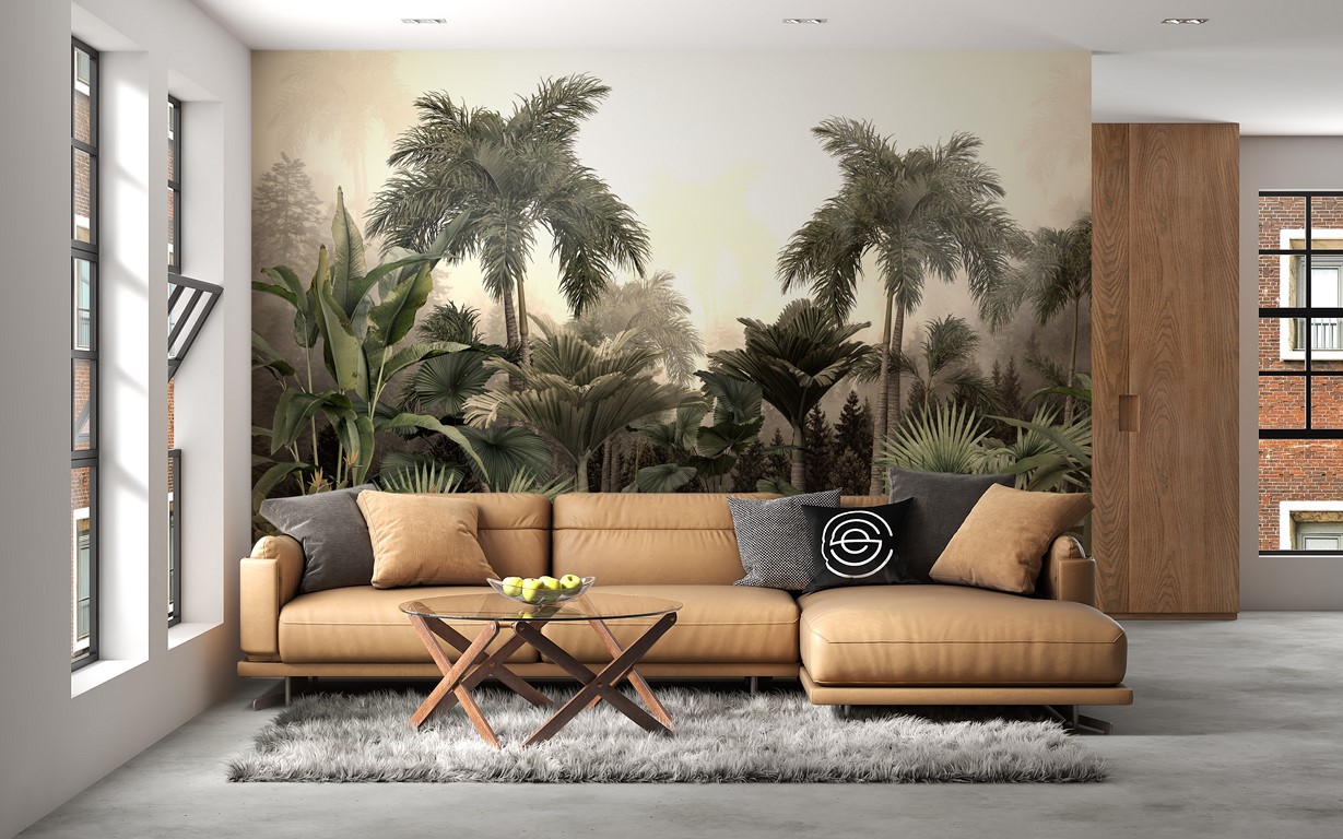 Wandmalerei im Licht exotischer Pflanzen