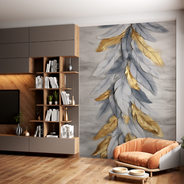 Wandgeflecht aus goldenen Federn