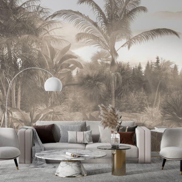 Wandmalerei Hohe Palme im Nebel