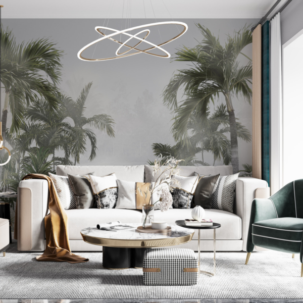 Wandgemälde Hohe Palmen im Nebel