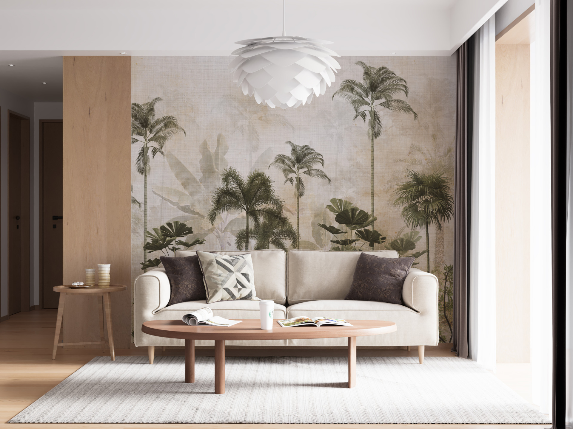 Fototapete Hohe Palmen jenseits des Nebels