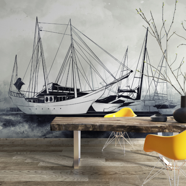 Wandmalerei Segelschiffe im Hafen