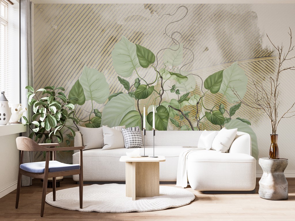 Wandmalerei mit grünem Efeu