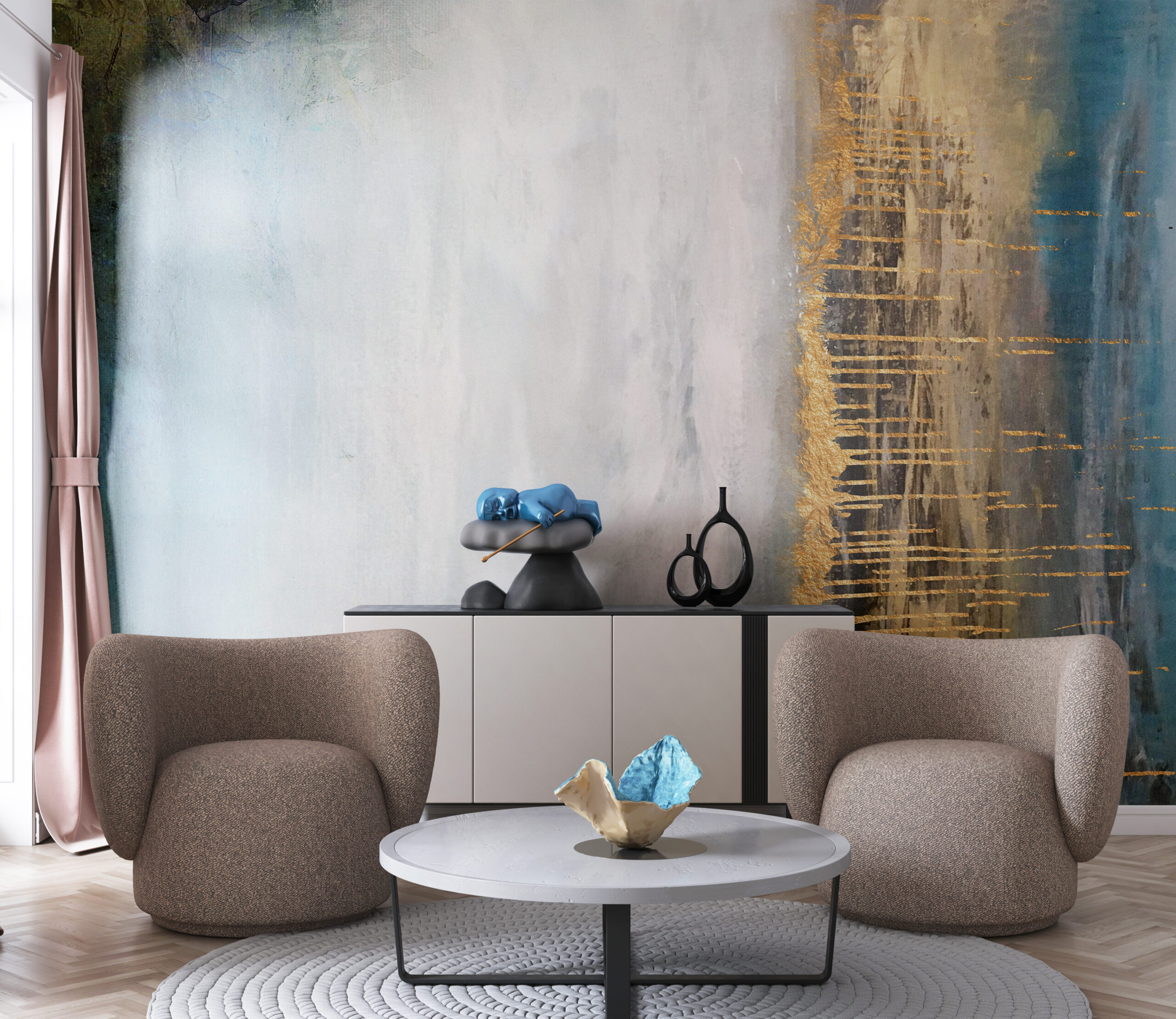 Wandmalerei in Gold und Weiß