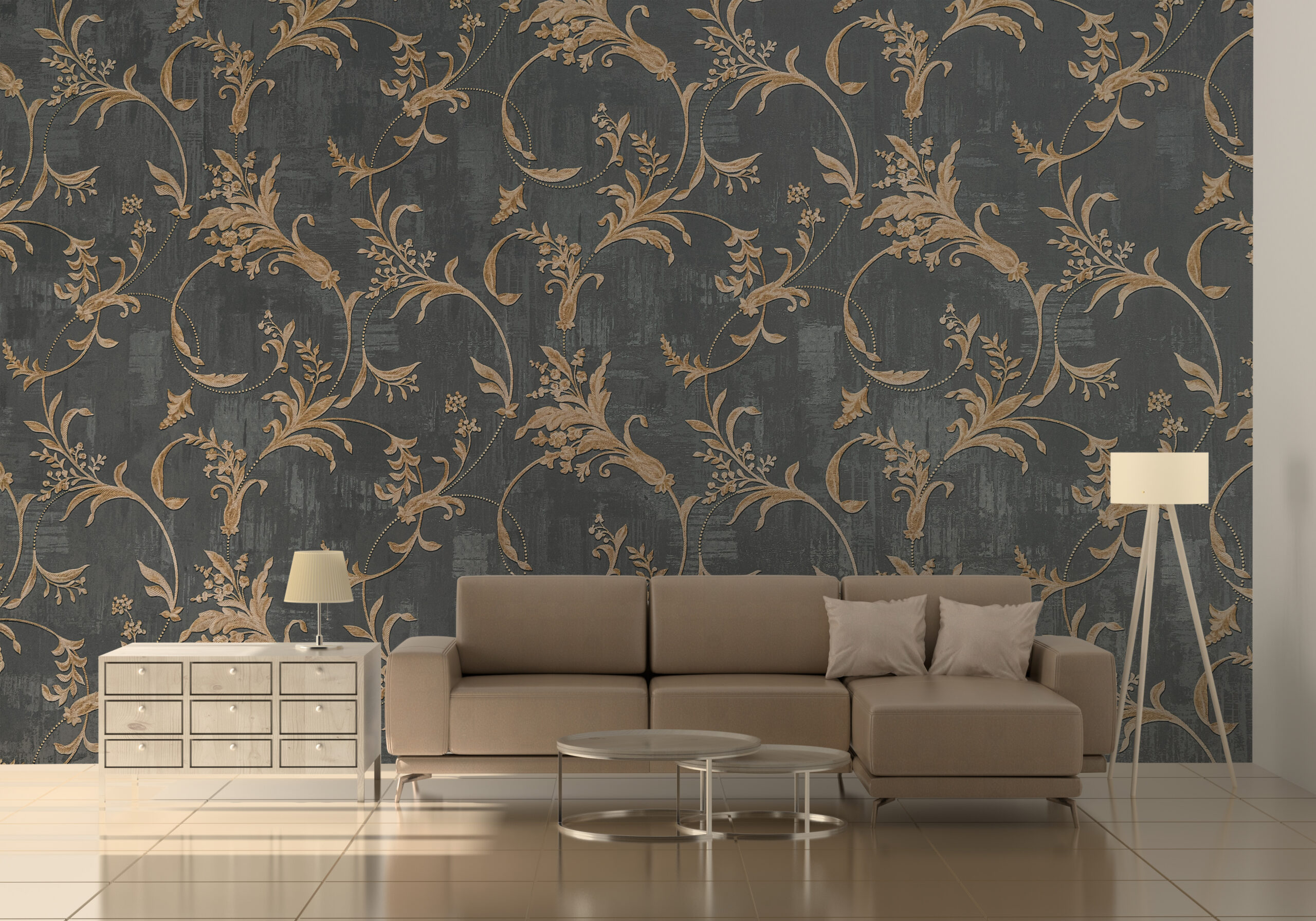 Fototapete Goldenes Pflanzenmotiv