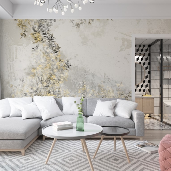 Fotoklebeband Gold Leafs in Grau