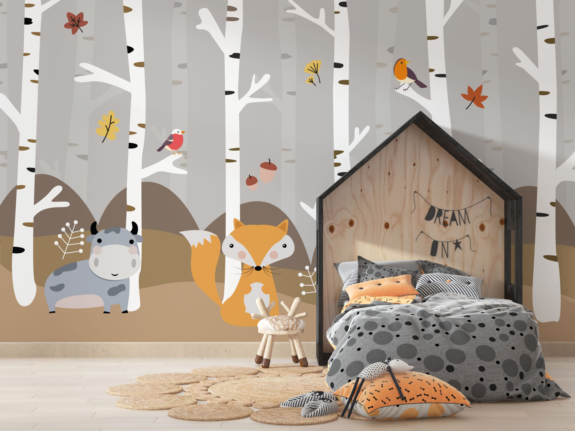 Wandbild Tiere unter den Birken