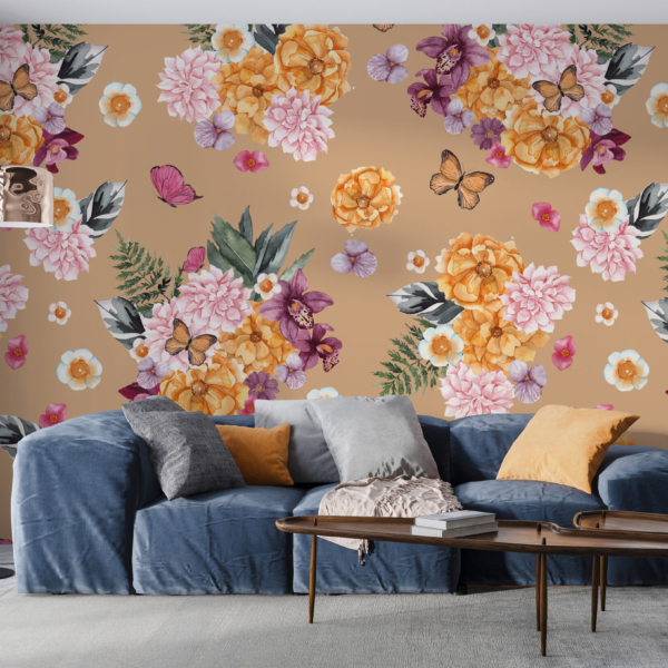 Fotowand Fröhliche Blumen und Schmetterlinge