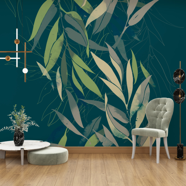Wandmalerei Blätter Dunkelgrün
