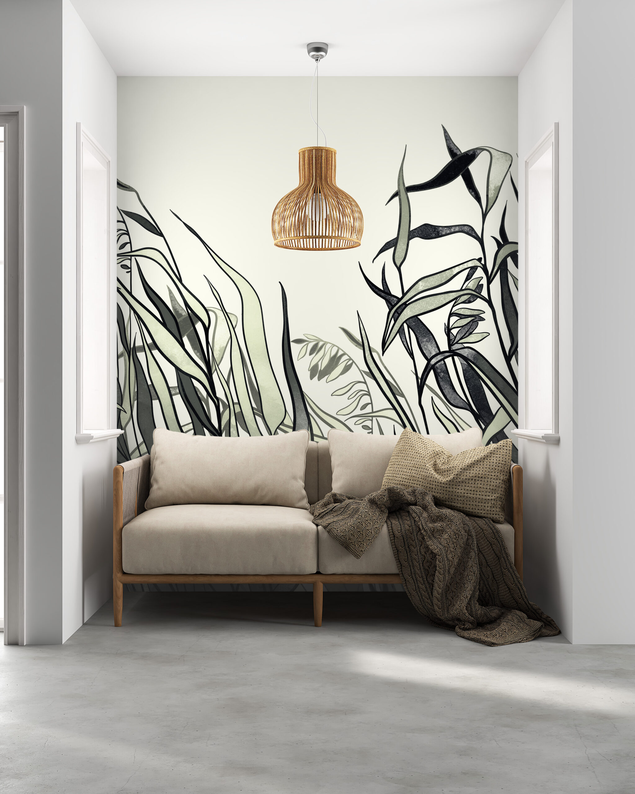 Fototapete Dunkle Blätter auf hellem Hintergrund