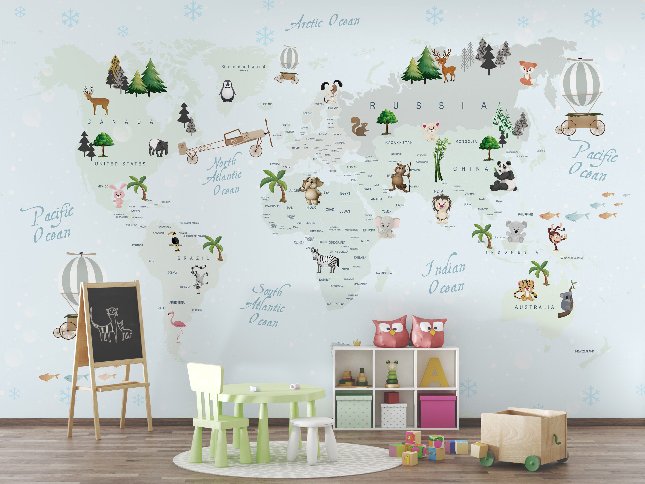 Wallpaper Weltkarte Blau